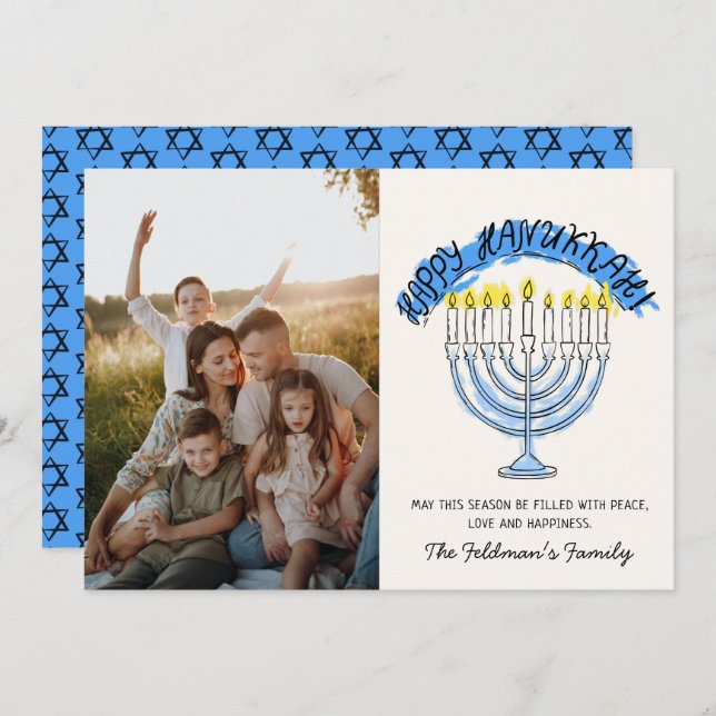 Happy Hanukkah Menorah Photo Holiday Card (Front/Back)