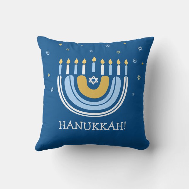 Happy Hanukkah Menorah Rainbow Throw Pillow (Back)