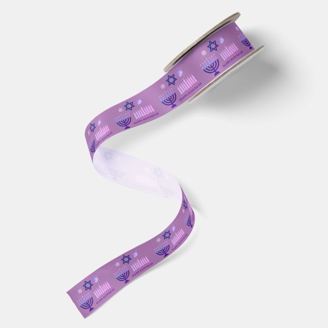Happy Hanukkah Menorah Satin Ribbon (Front+Back)