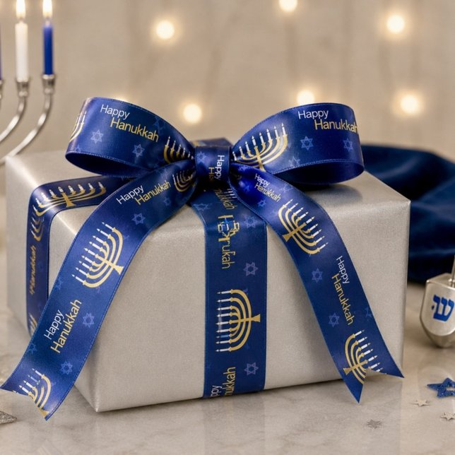 Happy Hanukkah Menorah Satin Ribbon (Creator Uploaded)
