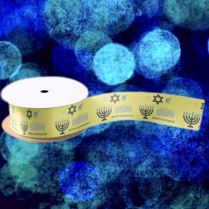 Happy Hanukkah Menorah Satin Ribbon