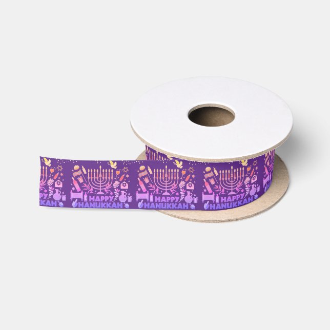 Happy Hanukkah Menorah Satin Ribbon (Spool)