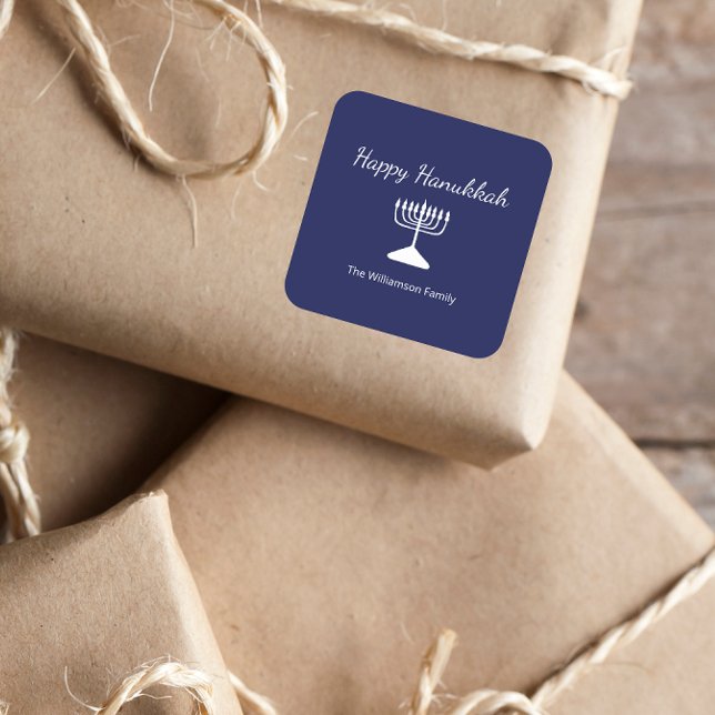 Happy Hanukkah Menorah Simple Blue  Square Sticker (Creator Uploaded)
