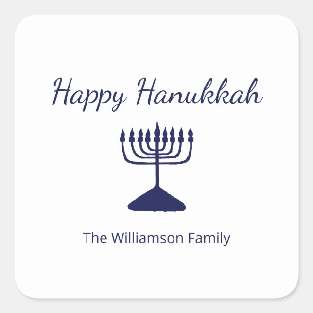 Happy Hanukkah Menorah Simple  Square Sticker (Front)
