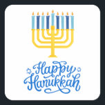 Happy Hanukkah Menorah Square Sticker<br><div class="desc">Happy Hanukkah Menorah Square Sticker. Choose the size of the sticker from the options menu.</div>
