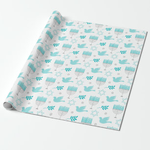 Happy Hanukkah Menorah Star Of David Dove Candles Wrapping Paper