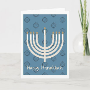 Happy Hanukkah Menorah/Star of David pattern 2 Holiday Card