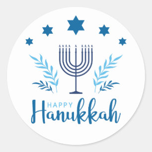 Happy Hanukkah Menorah Stars Classic Round Sticker