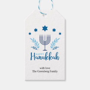 Happy Hanukkah Menorah Stars Festive Gift Tags