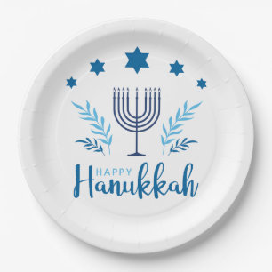 Happy Hanukkah Menorah Stars Paper Plate