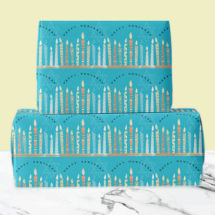 Happy Hanukkah Menorah Turquoise Modern festive Wrapping Paper