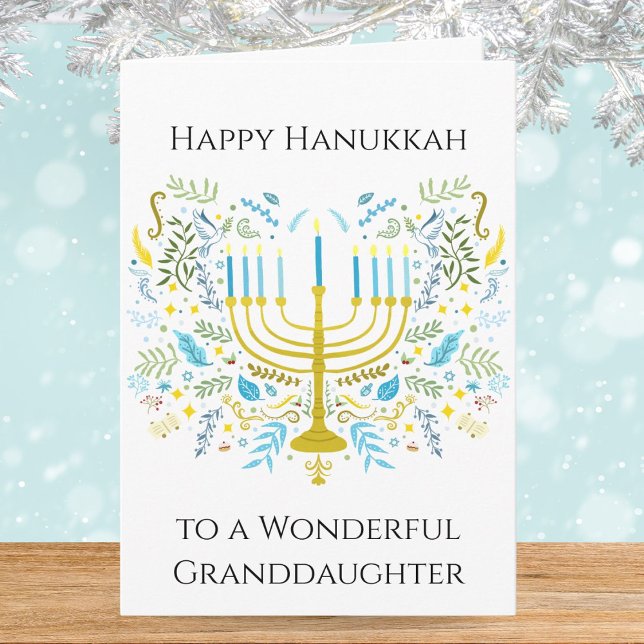 Happy Hanukkah Menorah with Flowers Granddaughter  Card (Creator Uploaded)