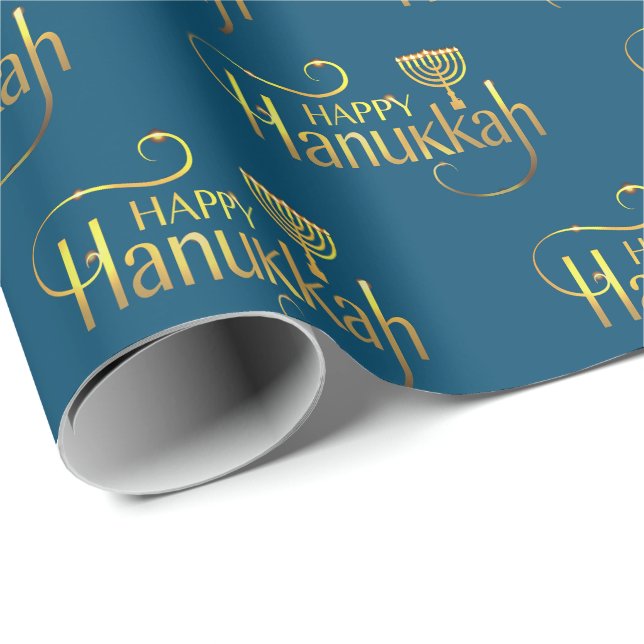 Happy Hanukkah Menorah Wrapping Paper (Roll Corner)