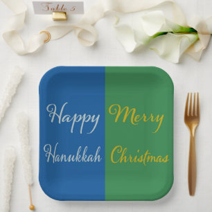 Happy Hanukkah Merry Christmas Dual Holiday Design Paper Plate