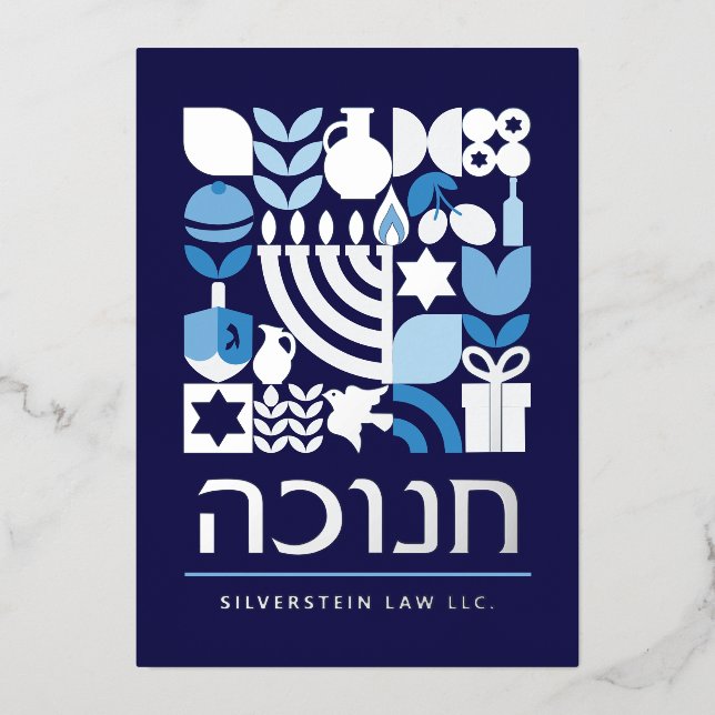 Happy Hanukkah Modern Greeting Silver Foil (Front)