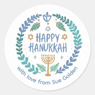 HAPPY HANUKKAH Modern Hand-Drawn Custom Whimsical Classic Round Sticker