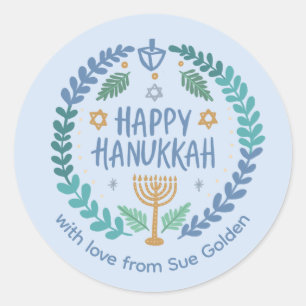 HAPPY HANUKKAH Modern Hand-Drawn Custom Whimsical Classic Round Sticker
