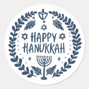 HAPPY HANUKKAH Modern Hand-Drawn Cute Whimsical Classic Round Sticker