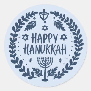 HAPPY HANUKKAH Modern Hand-Drawn Cute Whimsical Classic Round Sticker
