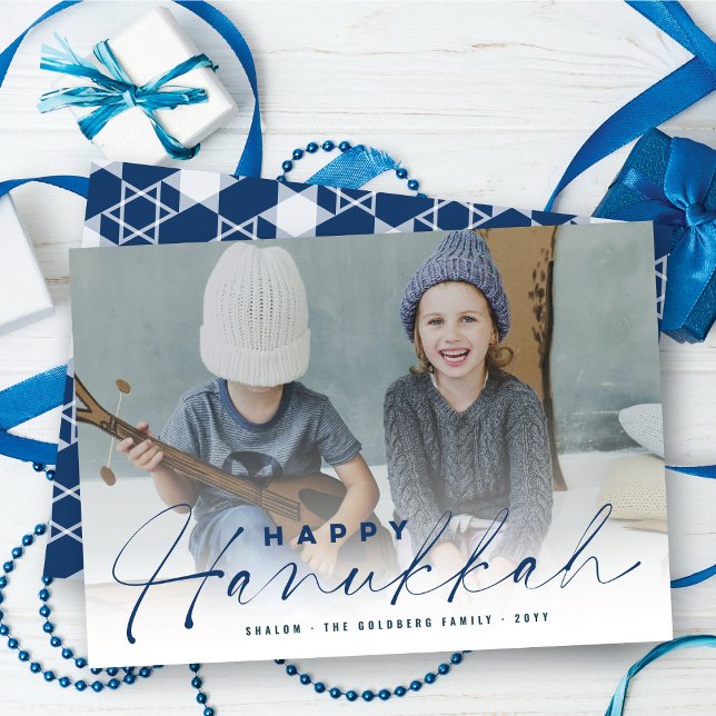 Happy Hanukkah Modern Handwriting Script Photo Hol Holiday Card (Creator Uploaded)