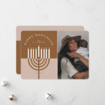 Happy Hanukkah Modern Menorah Candle Family Photo Holiday Card<br><div class="desc">Happy Hanukkah, send your Hanukkah wishes to your family and friends with our beautiful and modern customisable photo Hanukkah holiday card. Our design features our modern menorah candle. A modern terracotta brown and mauve-pink colour palette are used. "Happy Hanukkah" is written in a modern font and arch around the menorah...</div>