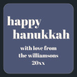 Happy Hanukkah Modern Navy Blue Personalised Square Sticker<br><div class="desc">Happy Hanukkah Modern Navy Blue Personalised Square Sticker</div>