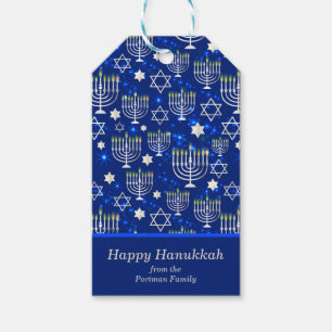 Happy Hanukkah Modern Personalised Name Gift Tags