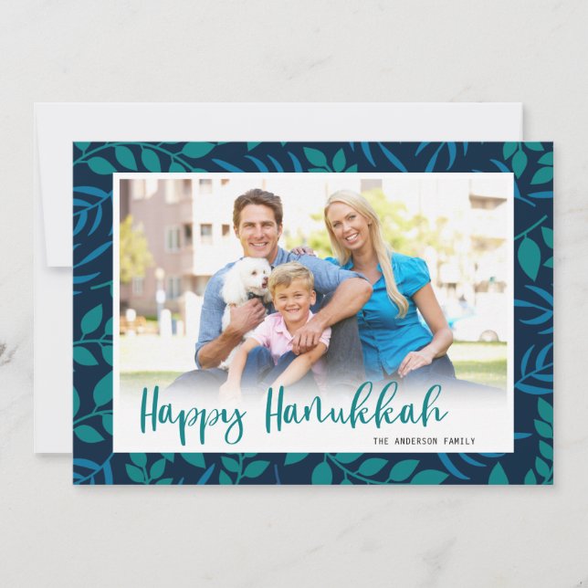 Happy Hanukkah Modern Script Photo Holiday Card (Front)