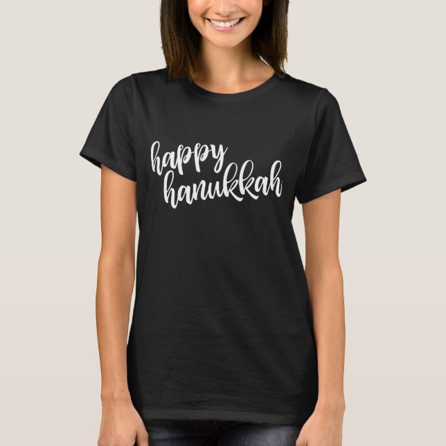 Happy Hanukkah | Modern Script Typography T-Shirt (Front)