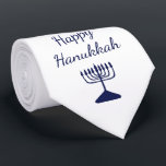 Happy Hanukkah Modern Simple Blue Menorah  Tie<br><div class="desc">Happy Hanukkah modern neck tie,  with a simple blue menorah and script typography design. With white customisable lettering,  you can add your own text. A festive way to stay in fashion this holiday season.</div>