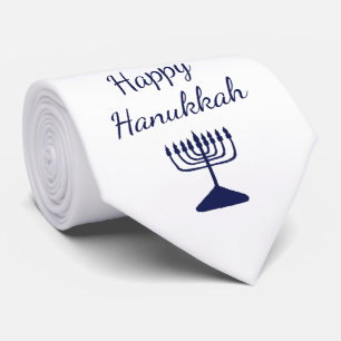 Happy Hanukkah Modern Simple Blue Menorah  Tie