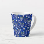 Happy Hanukkah Modern Star Of David Menorah Latte Mug<br><div class="desc">This Hanukkah holidays design features a sparkling blue background with menorah and star of David overlay. #hanukkah #chanukah #holidays #seasonal #festive #modern #blue #menorah #starofdavid #jewish #stylish #elegant #chic #pattern #custom #candles #home #coffee #mugs #coffeemugs #coffeelovers #gifts #drinkware #kitchen #stylish #elegant #fashion #fashionable #trendy #trending #style #popular</div>