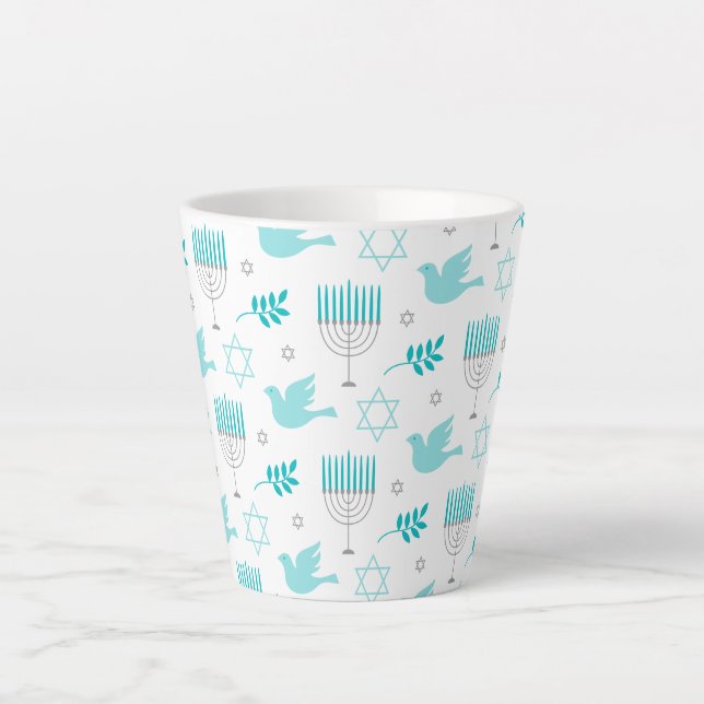 Happy Hanukkah Modern Star Of David Menorah Latte Mug (Front)