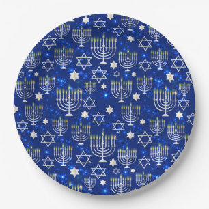 Happy Hanukkah Modern Star Of David Menorah Paper Plate
