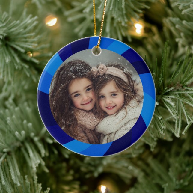 HAPPY HANUKKAH Modern Swirl Star Custom PHOTO Ceramic Tree Decoration (Tree)