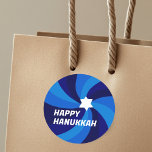 HAPPY HANUKKAH Modern Swirl Star of David Custom Classic Round Sticker<br><div class="desc">Perfect sticker for a Jewish celebration! Hand made art for you. FULLY CUSTOMIZABLE! Click "edit using design tool" to add text and adjust the fonts, colours and placements. THANK YOU FOR SUPPORTING INDEPENDENT ARTISTS! All artwork and designs are created by me. I love to draw and paint! Thanks for shopping...</div>