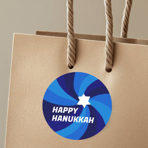 HAPPY HANUKKAH Modern Swirl Star of David Custom Classic Round Sticker