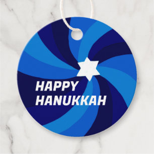 HAPPY HANUKKAH Modern Swirl Star of David Custom Favour Tags