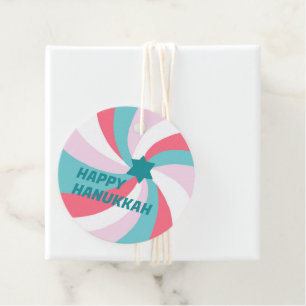 HAPPY HANUKKAH Modern Swirl Star of David Custom Favour Tags