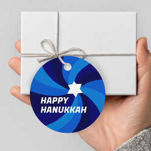 HAPPY HANUKKAH Modern Swirl Star of David Custom Favour Tags