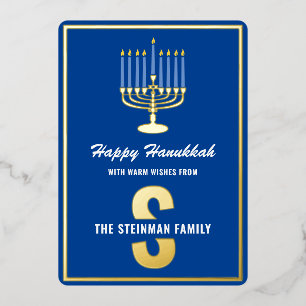 Happy Hanukkah Monogram Family Name Menorah Candle