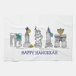 Happy Hanukkah New York City NYC Chanukah Holiday Tea Towel