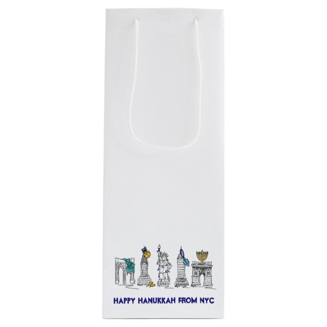 Happy Hanukkah New York City NYC Chanukah Holiday Wine Gift Bag (Front)