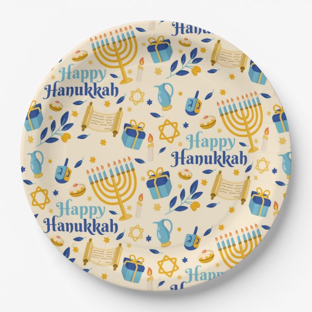 Happy Hanukkah Paper Plate (Front)
