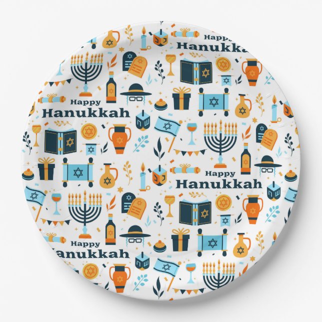 Happy Hanukkah Paper Plate (Front)