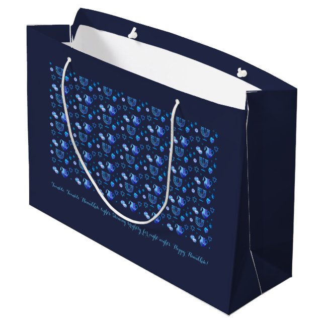 Happy Hanukkah Party Beautiful Blue Decoration Large Gift Bag (Back Angled)