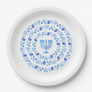 Happy Hanukkah Party Beautiful Blue Decoration Paper Plate