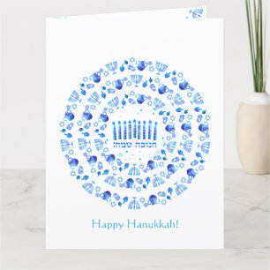 Happy Hanukkah Party Beautiful Blue Decoration Thank You Card