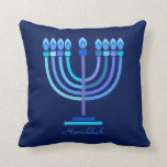 Happy Hanukkah Party Beautiful Blue Mandala Decor Cushion<br><div class="desc">Happy Hanukkah Party Beautiful Blue Mandala Decoration, Jewish Holiday, Throw Pillow. Jewish Holiday Hanukkah background with traditional Chanukah symbols - wooden dreidels (spinning top), doughnuts, Hanukkiah - menorah, candlstick with candles, Blue star of David, Israeli flag blue colour, and glowing lights wallpaper pattern. Hanukkah Festival Israel Anniversary 70th Event Decoration....</div>