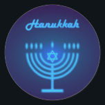 Happy Hanukkah Party Beautiful Decoration<br><div class="desc">Happy Hanukkah Party Beautiful Decoration,  Jewish Holiday,  Classic Round Sticker. Jewish Holiday Hanukkah background with traditional Chanukah symbols - menorah,  candles,  star of David and glowing lights wallpaper pattern. Hanukkah Festival Event Decoration. Jerusalem,  Israel.
Crafts & Party Supplies > Gift Wrapping Supplies > Stickers & Labels</div>